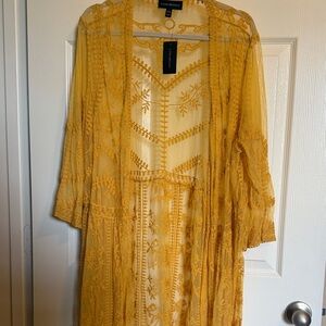 Lane Bryant Yellow Embroidered Kimono